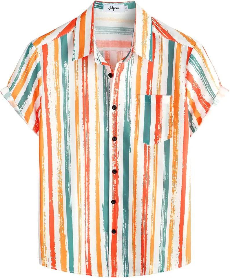 VATPAVE Mens Striped Summer Shirts Casual Button Down Short Sleeve Beach Stylish Untucked Hawaiian Shirts