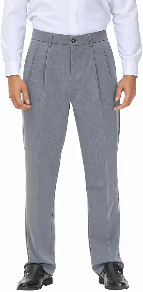Soojun Men's Flex Pleated Front Classic Fit Dress Pants