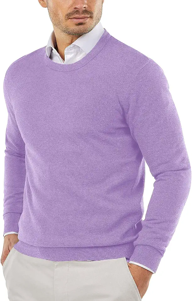 Men's Regular Fit Purple Long Sleeve Crewneck Cotton Sweater
