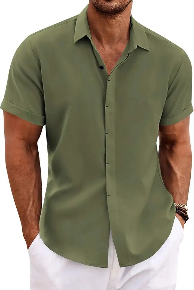 Global Recycled Standard COOFANDY Men's Linen Shirts Short Sleeve Casual Shirts Button Down Shirt for Men Beach Summer Wedding Shirt