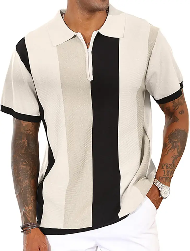 CTU Mens Casual Polo Shirts Vintage Striped Knit Golf Shirts Slim Fit Tops