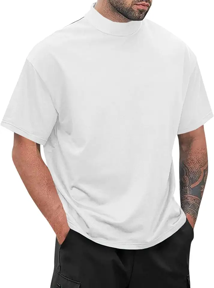Wihion Men Short Sleeve Turtleneck Mock Neck T Shirts