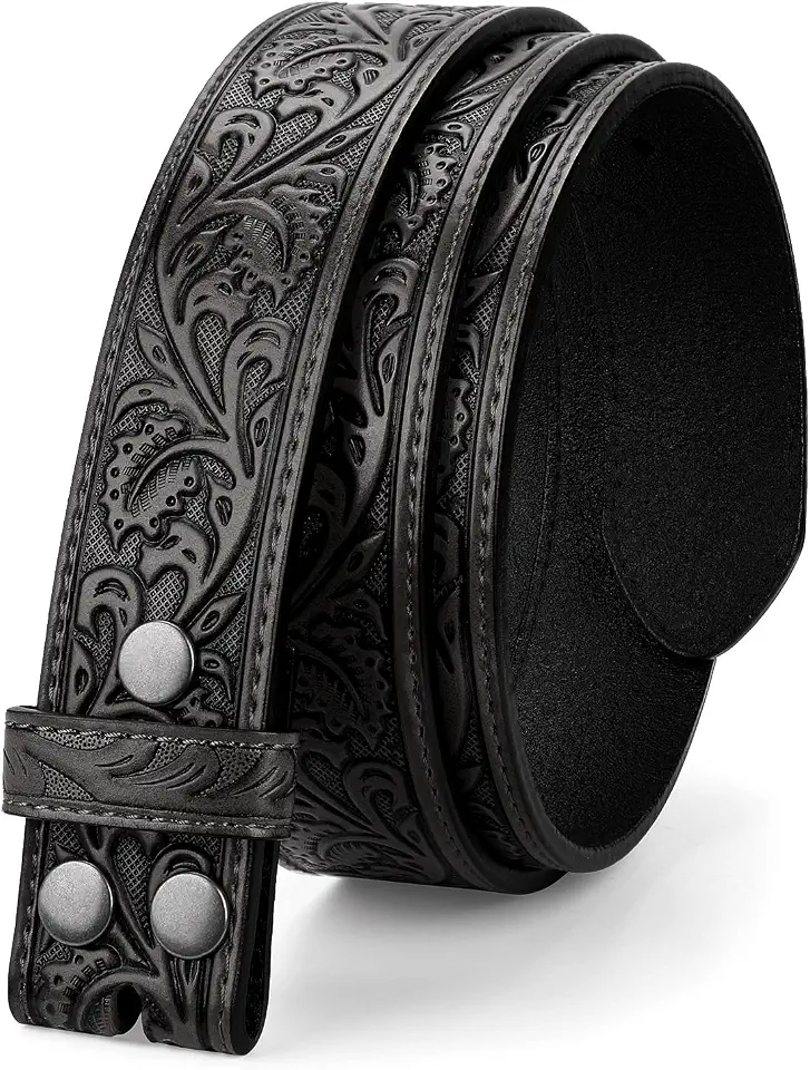 Men's Western Engraved Silver Buckle Leather Belt