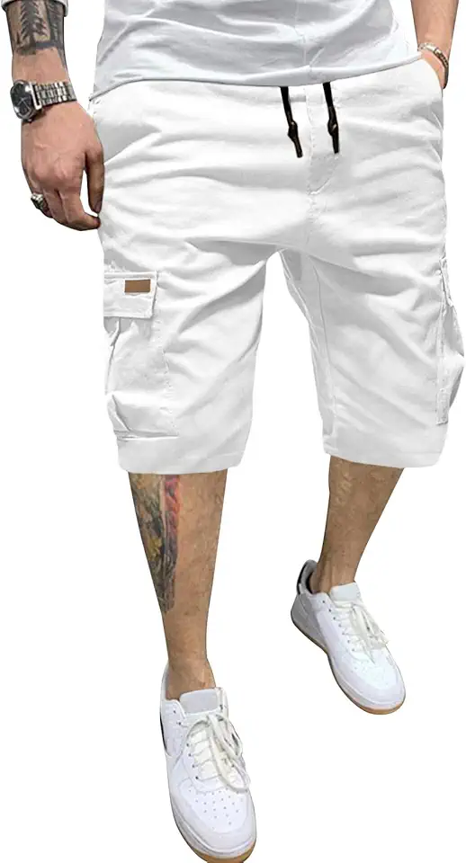 JMIERR Men's Cotton Chino Stretch Twill Cargo Shorts with Pockets