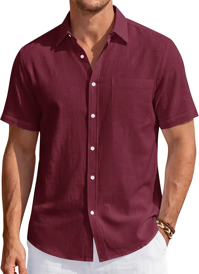 Global Recycled Standard J.VER Mens Linen Shirt Short Sleeve Button Down Casual Summer Shirts