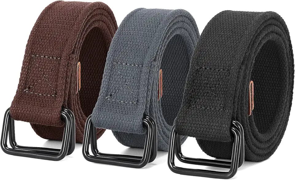 JASGOOD Men Canvas Fabric Belts Casual Web Cloth Belts with Black Double Ring Buckle 2 Pack