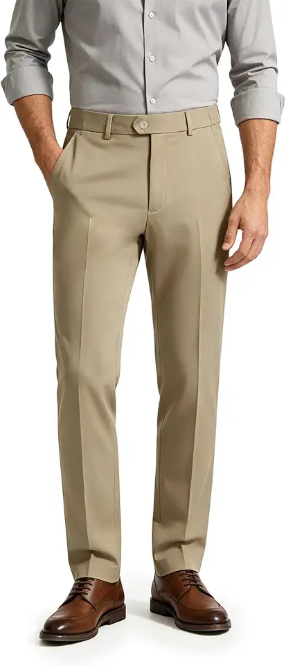 Mens Dress Pants Classic Fit Pleated, Expandable Waist Business Casual Slacks, Dress Pants for Men