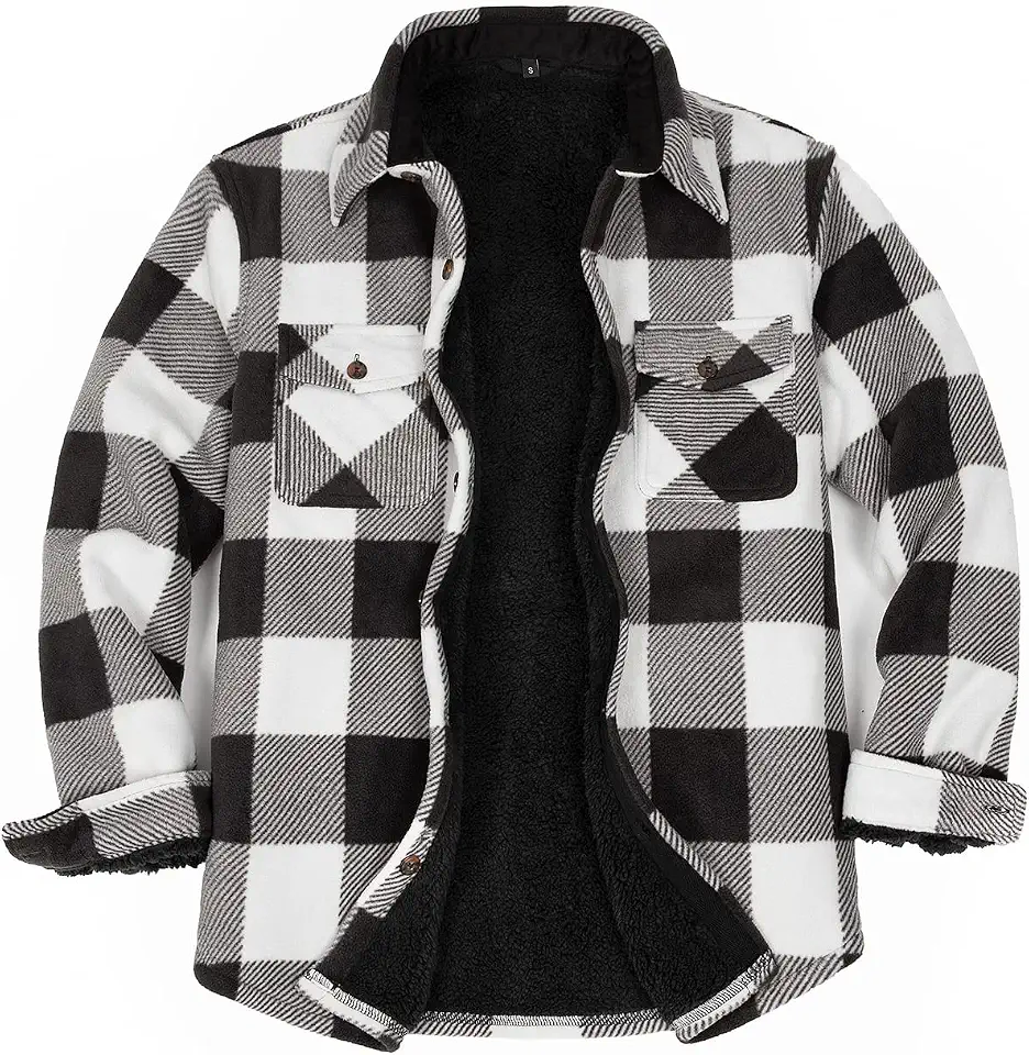 ZENTHACE Men's Warm Sherpa Lined Plaid Shirt Jacket