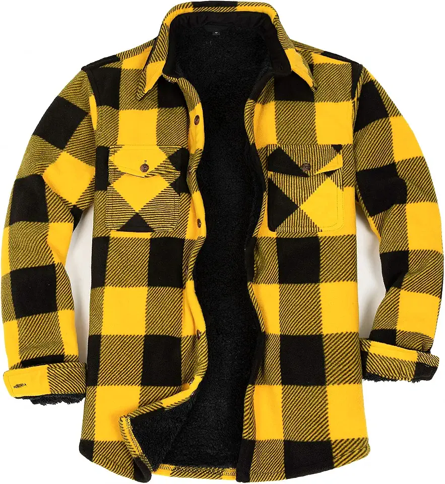 ZENTHACE Men's Warm Sherpa Lined Plaid Shirt Jacket