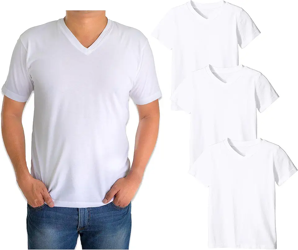 Classic Men's White Short Sleeve Undershirts V Neck T Shirt - Multi & Bulk Wholesale Packs