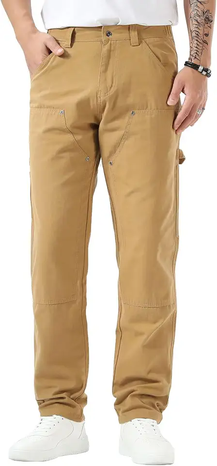Men's Khaki Double Knee Carpenter Work Pants
