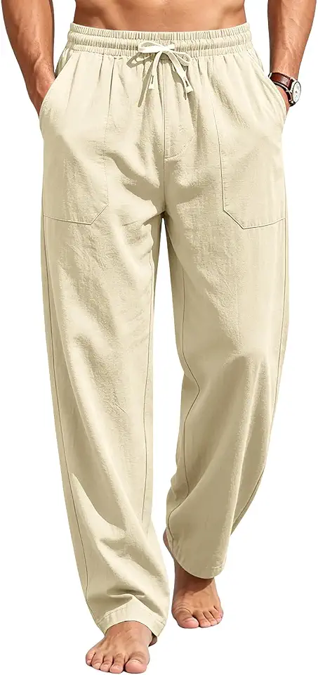 Men's Tan Linen Drawstring Pants