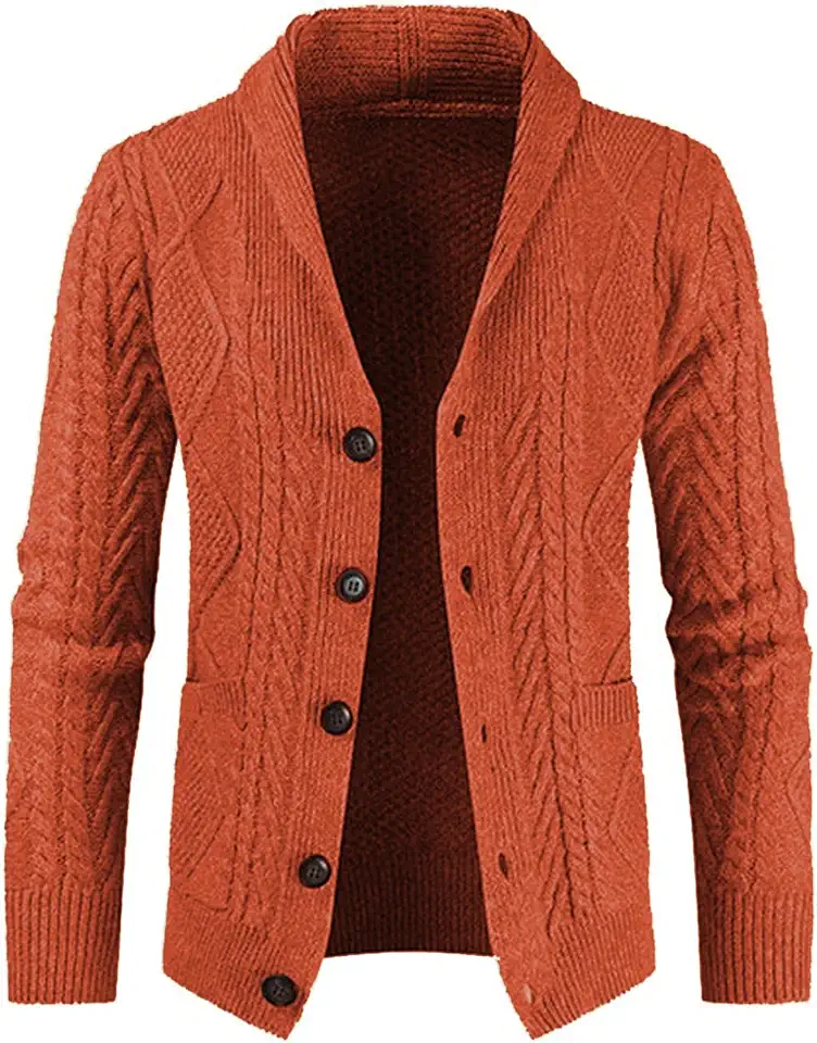 Global Recycled Standard JMIERR Mens Shawl Collar Cable Knit Cardigan Sweater
