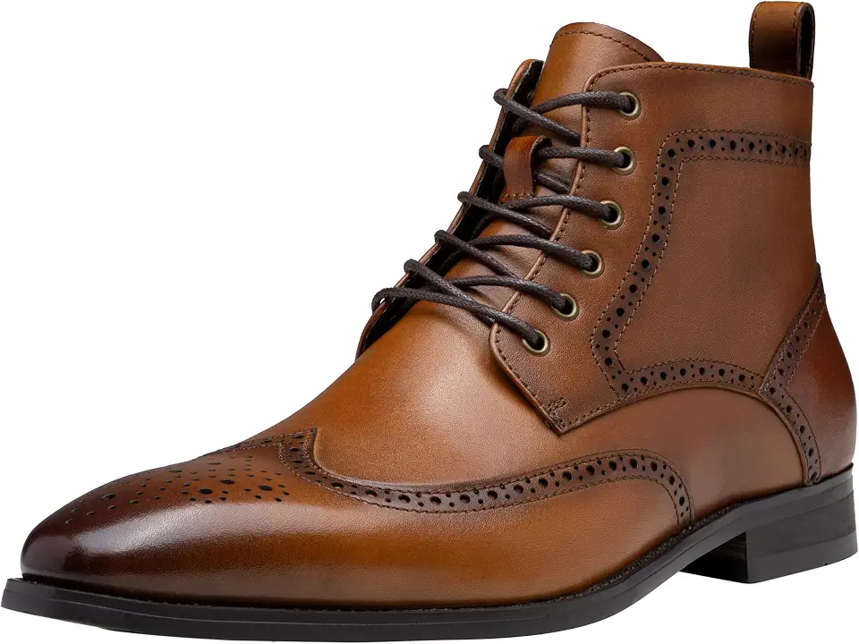 Jousen Men's Leather Dress Boots Cap Toe Chukka Side Zipper