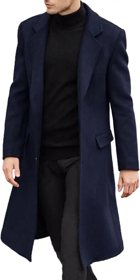 SOMTHRON Mens Trench Coat Single Breasted Long Pea Coat Overcoat