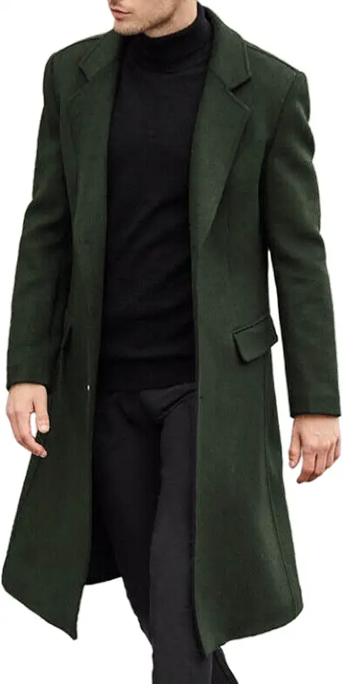 SOMTHRON Mens Trench Coat Single Breasted Long Pea Coat Overcoat