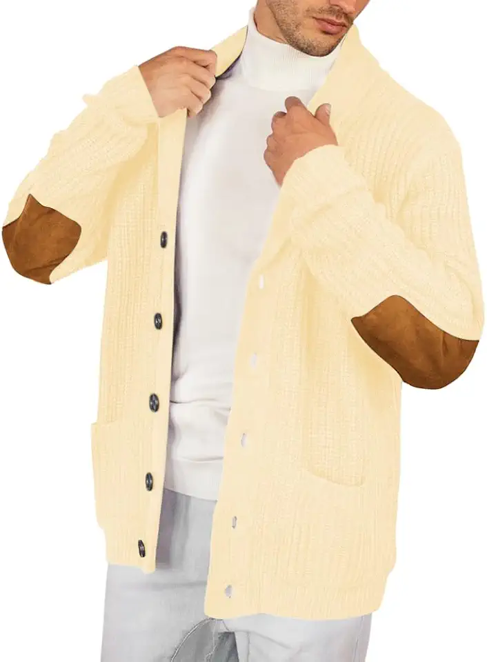 Esobo Men's Shawl Collar Cardigan Sweater Multi-Color Button Down Knitted Sweaters with Pockets