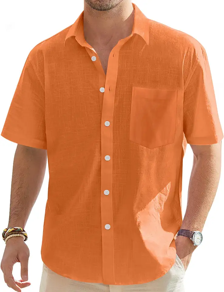 Global Recycled Standard J.VER Mens Linen Shirt Short Sleeve Button Down Casual Summer Shirts