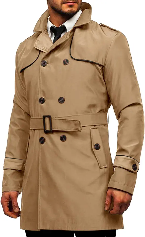 Makkrom Men's Trench Coat Double Breasted Lapel Windbreaker Long Jacket