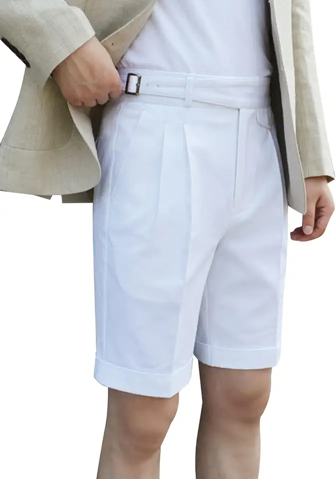 Snoly Men's Summer Cotton Retro Gurkha Shorts Tapered Leg Straight Flat Front Chino Pant