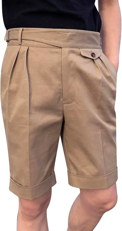 Snoly Men's Summer Cotton Retro Gurkha Shorts Tapered Leg Straight Flat Front Chino Pant
