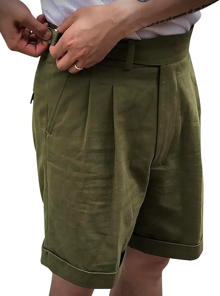 Snoly Men's Summer Cotton Retro Gurkha Shorts Tapered Leg Straight Flat Front Chino Pant