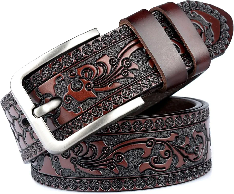 Men's Floral Tooled Western Leather Belt