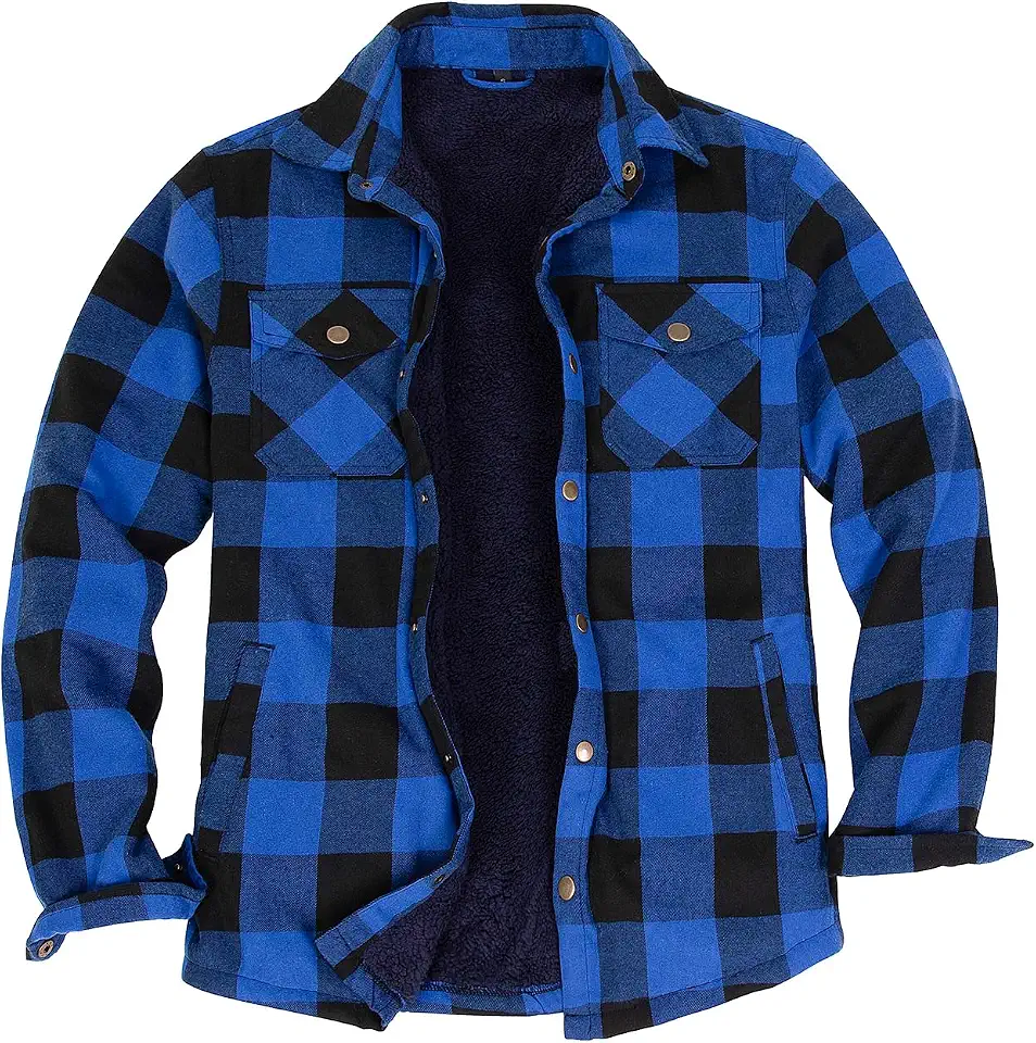ZENTHACE Men's Sherpa Lined Flannel Shirt Jacket,Snap Button Overshirt