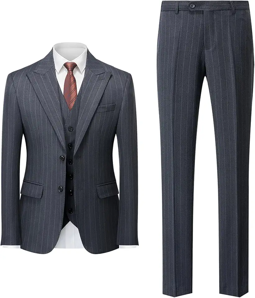 Mens Classic Pin Stripe 3 Piece Suit Two Button for Party Wedding