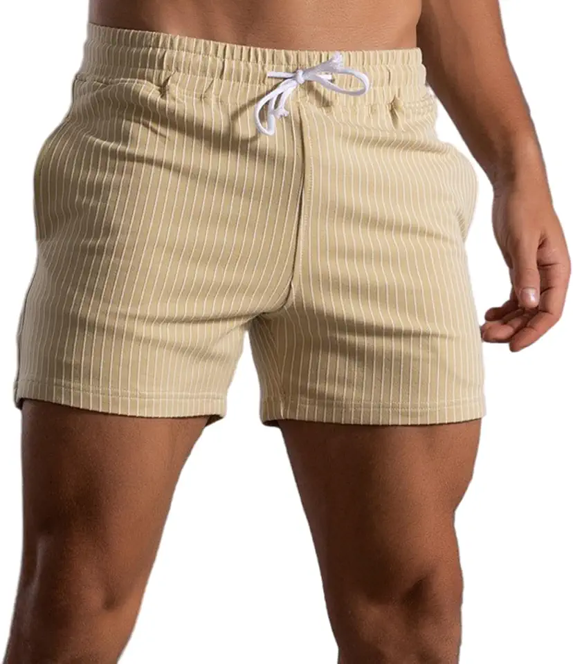 Mens Shorts 5" Casual Summer Stripes Elastic Waist Classic Fit Daily Wear Jogger Workout Cotton Shorts