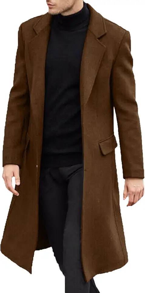 SOMTHRON Mens Trench Coat Single Breasted Long Pea Coat Overcoat
