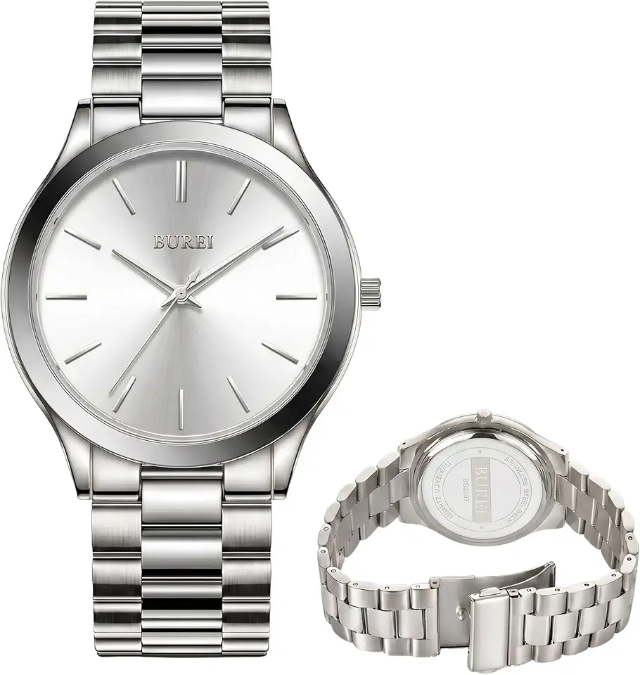 BUREI Men's Wrist Watch, Analog Stainless Steel Dress Waterproof Quartz Watch for Men with Japanese Movement,Refined Gifts for Men, Boyfriend, Husband, Dad