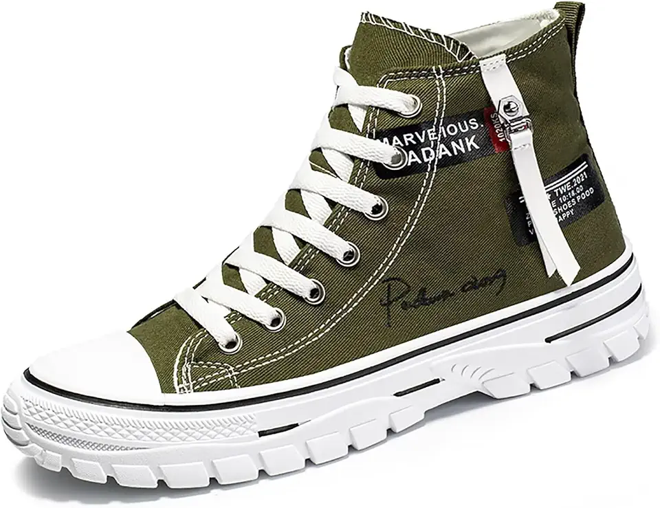 Men's High Top Canvas Shoes Casual Walking Skate Sneakers for Men Fashion Trendy Comfort Shoes with Soft Out-Sole