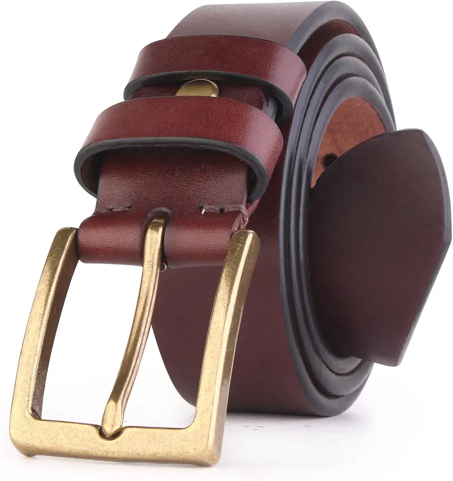 Men's Heavy Duty Full Grain Leather Belt with Brass Buckle