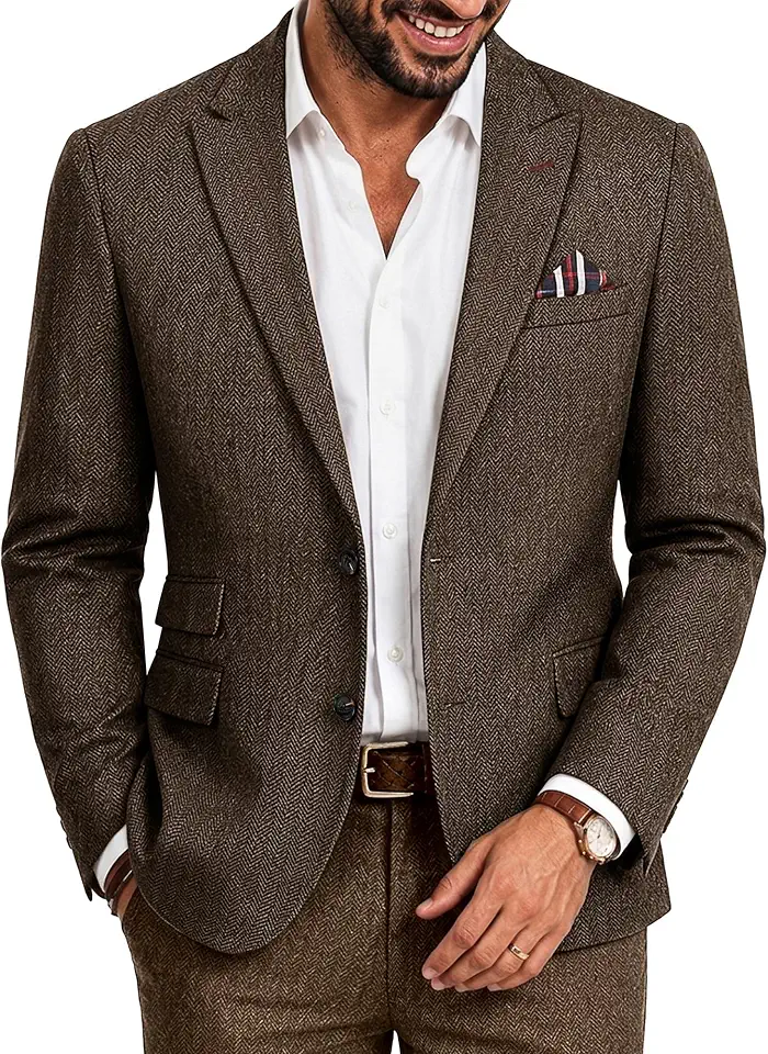 PJ PAUL JONES Mens Blazer Tweed Wool Blend Sport Coat Herringbone Jacket
