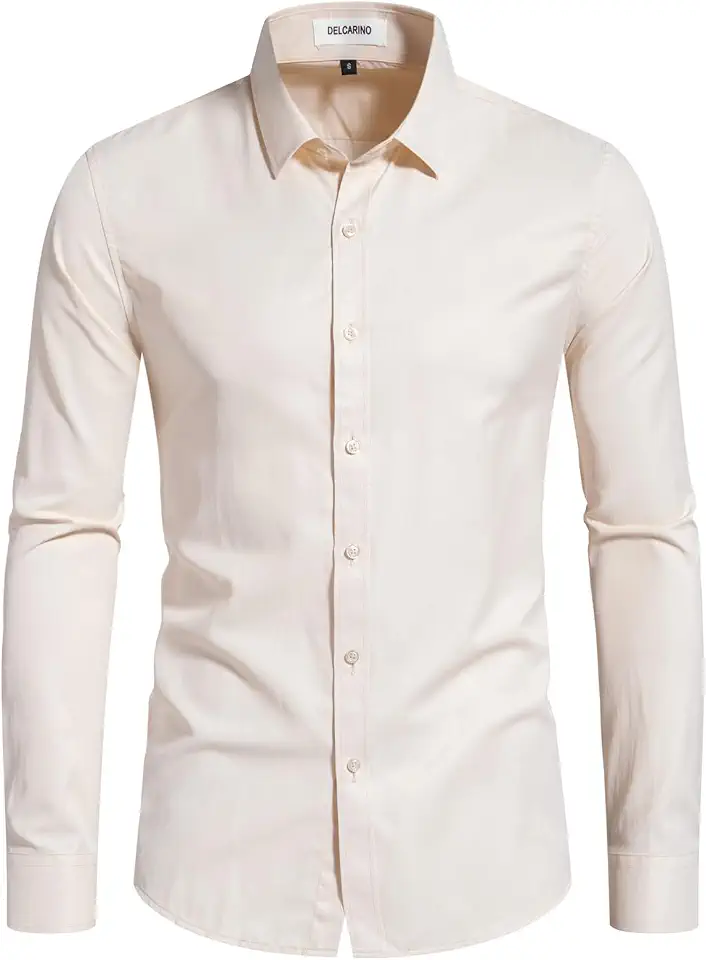 Men's Dress Shirts Stain Sheild Stretch Slim Fit Shirts Wrinkle-Free Formal Business Button Down Shirt
