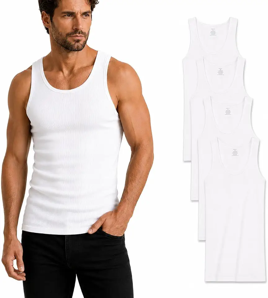 Kenneth Cole Mens Tank Tops 4 Pack Soft Cotton Ribbed Sleeveless