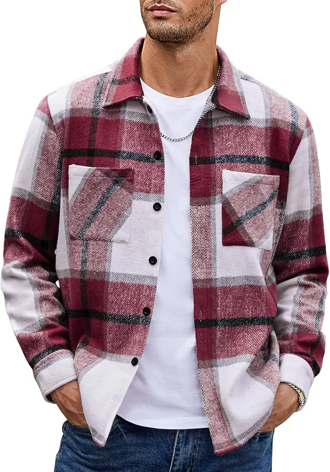 Global Recycled Standard COOFANDY Men's Flannel Shirts Casual Button Down Plaid Shirt Jacket Long Sleeve Fleece Shacket with Pockets