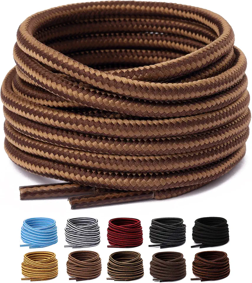 2 Pairs Round Boot Laces, Heavy Duty Shoelaces for Hiking Work shoes