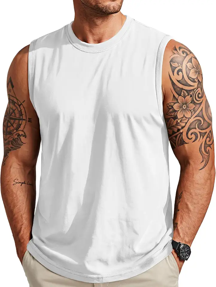 MAGCOMSEN Men's Sleeveless Shirts Workout Tank Top Cotton Gym Muscle Shirt Moisture Wicking Athletic Summer Sleeveless Top