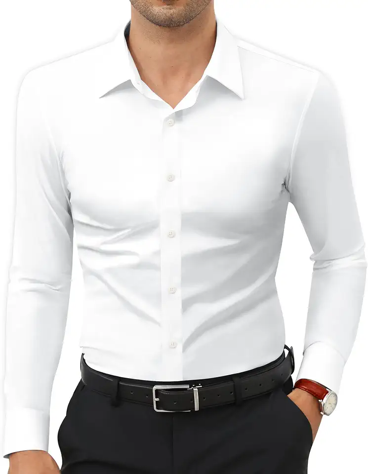 OEKO-TEX STANDARD 100 Lion Nardo Stretch Mens Dress Shirts Long Sleeve Slim Fit Dress Shirts for Men Muscle Fit Wrinkle Free Button Down Shirt