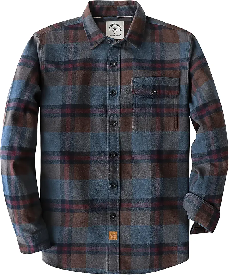 Dubinik® 6 oz Flannel Shirt for Men Long Sleeve Button Down Cotton Plaid