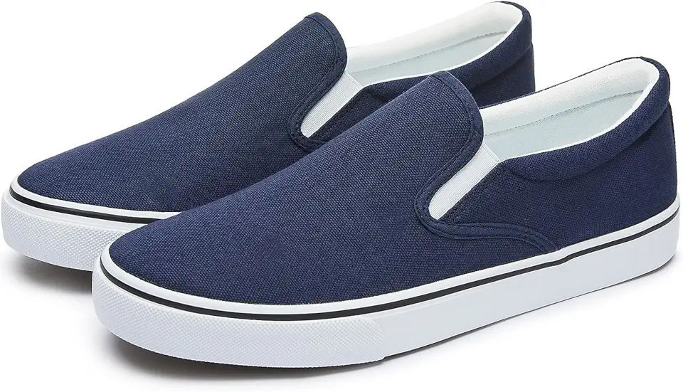 Men's Blue Canvas Low Top Slip On Sneakers