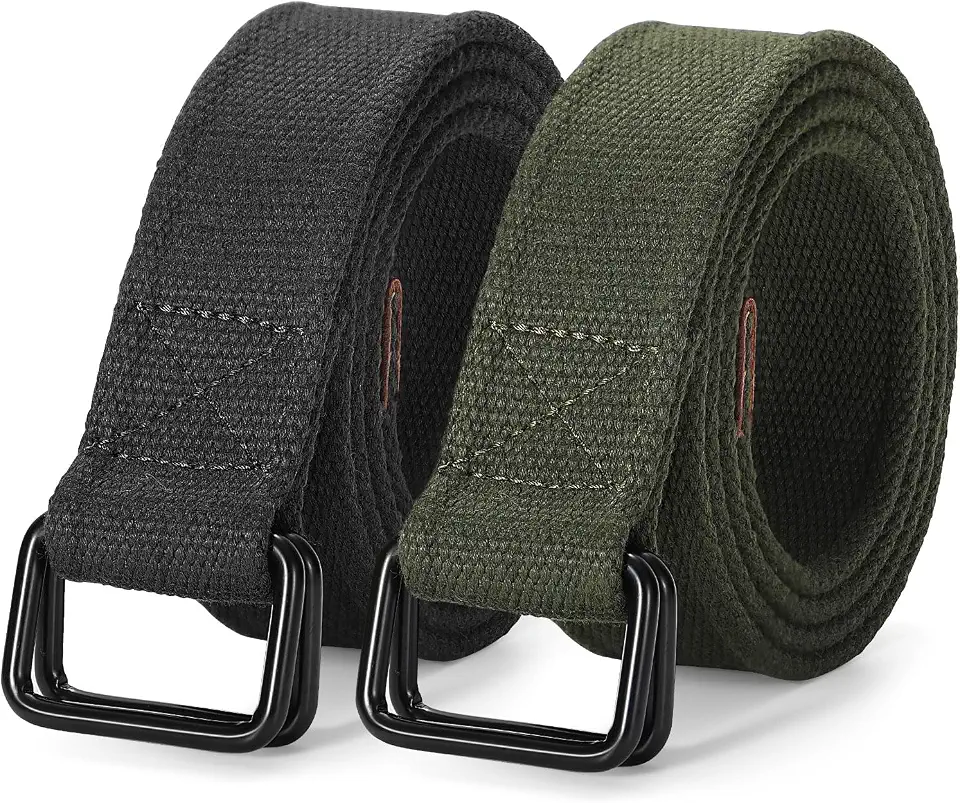 JASGOOD Men Canvas Fabric Belts Casual Web Cloth Belts with Black Double Ring Buckle 2 Pack