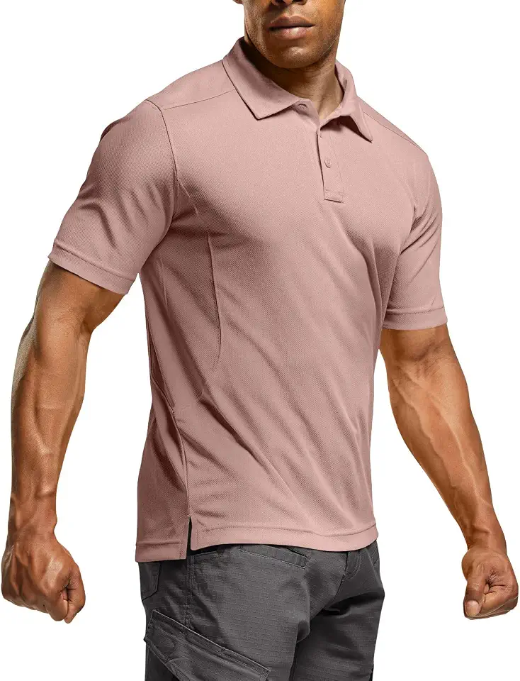 CQR Men's Quick Dry Tactical Polo Shirt, Lightweight Breathable Performance Polo, Short Sleeve UPF 50+ Outdoor Golf Shirt
