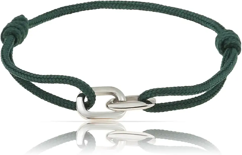 ClimatePartner Verified Made by Nami Nautical Bracelets for Men Adjustable and Waterproof Rope Bracelet for Men with Stainless Steel Charm Gift for Him (Emerald Green Silver)