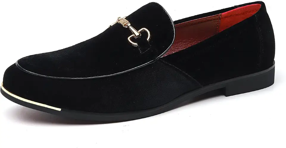 Men's Black Velvet Embroidered Smoking Slippers