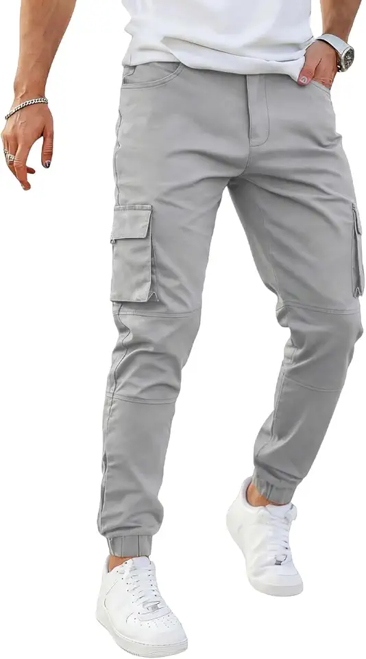 GINGTTO Mens Cargo Jogger Pants Slim Fit Stretch Zipper Pockets Thick Cotton Pants for Men