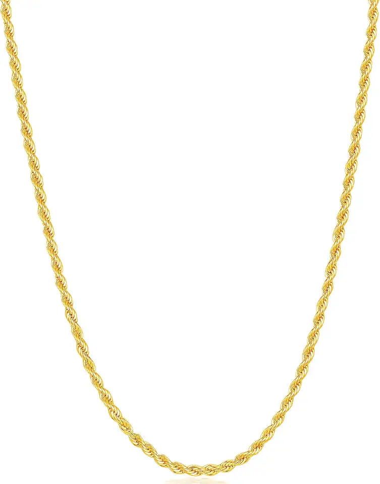 Fiusem 18K Gold Plated Rope Chain for Men, 18K Gold Plated/Black Chain Necklace, Stainless Steel Necklace for Men and Women, Jewelry Gifts