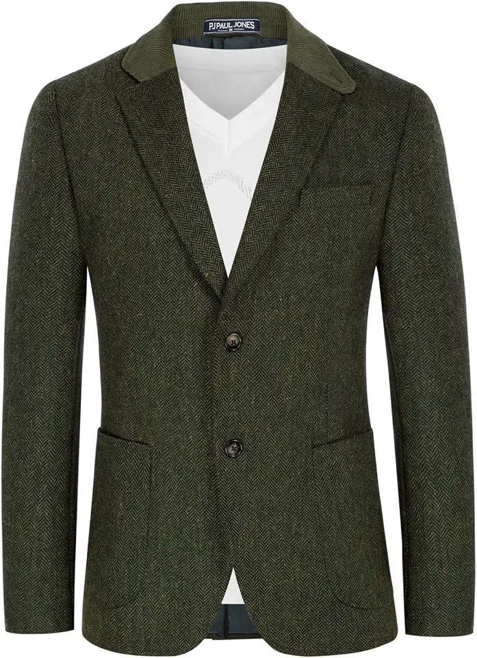 PJ PAUL JONES Mens Herringbone Blazer Vintage Tweed Wool Blend Sport Coat Jacket